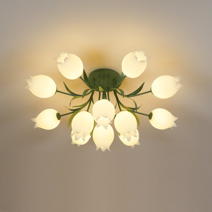 Ceiling Light Metal Acrylic 21.7 in Floral White Green Living Room Bedroom Bathroom Fixture Decorative | Kalsten