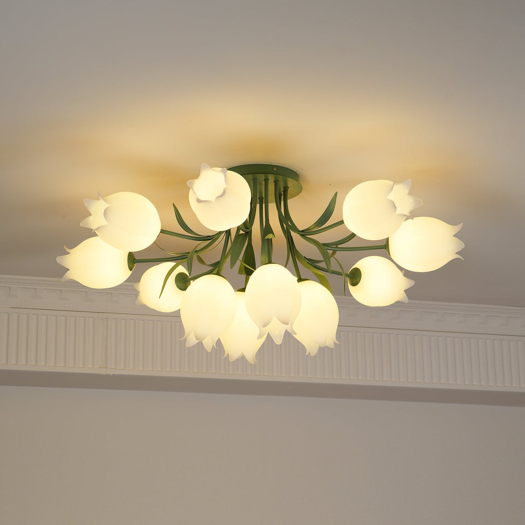 Ceiling Light Metal Acrylic 21.7 in Floral White Green Living Room Bedroom Bathroom Fixture Decorative | Kalsten