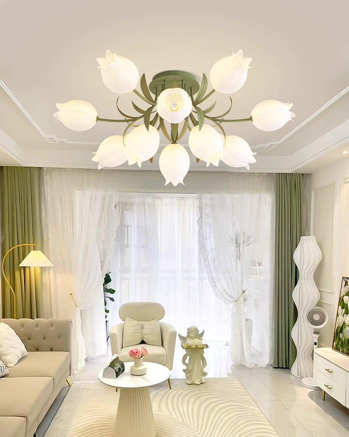 Ceiling Light Metal Acrylic 21.7 in Floral White Green Living Room Bedroom Bathroom Fixture Decorative | Kalsten