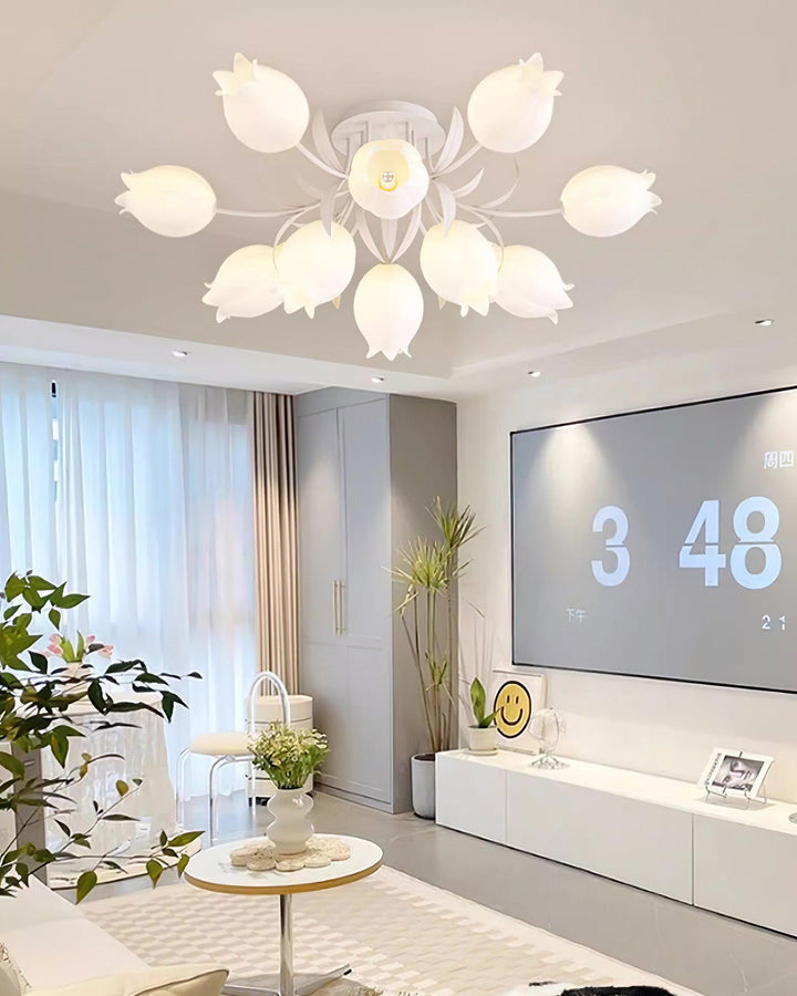 Ceiling Light Metal Acrylic 21.7 in Floral White Green Living Room Bedroom Bathroom Fixture Decorative | Kalsten