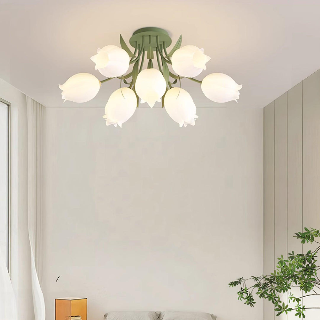 Ceiling Light Metal Acrylic 21.7 in Floral White Green Living Room Bedroom Bathroom Fixture Decorative | Kalsten
