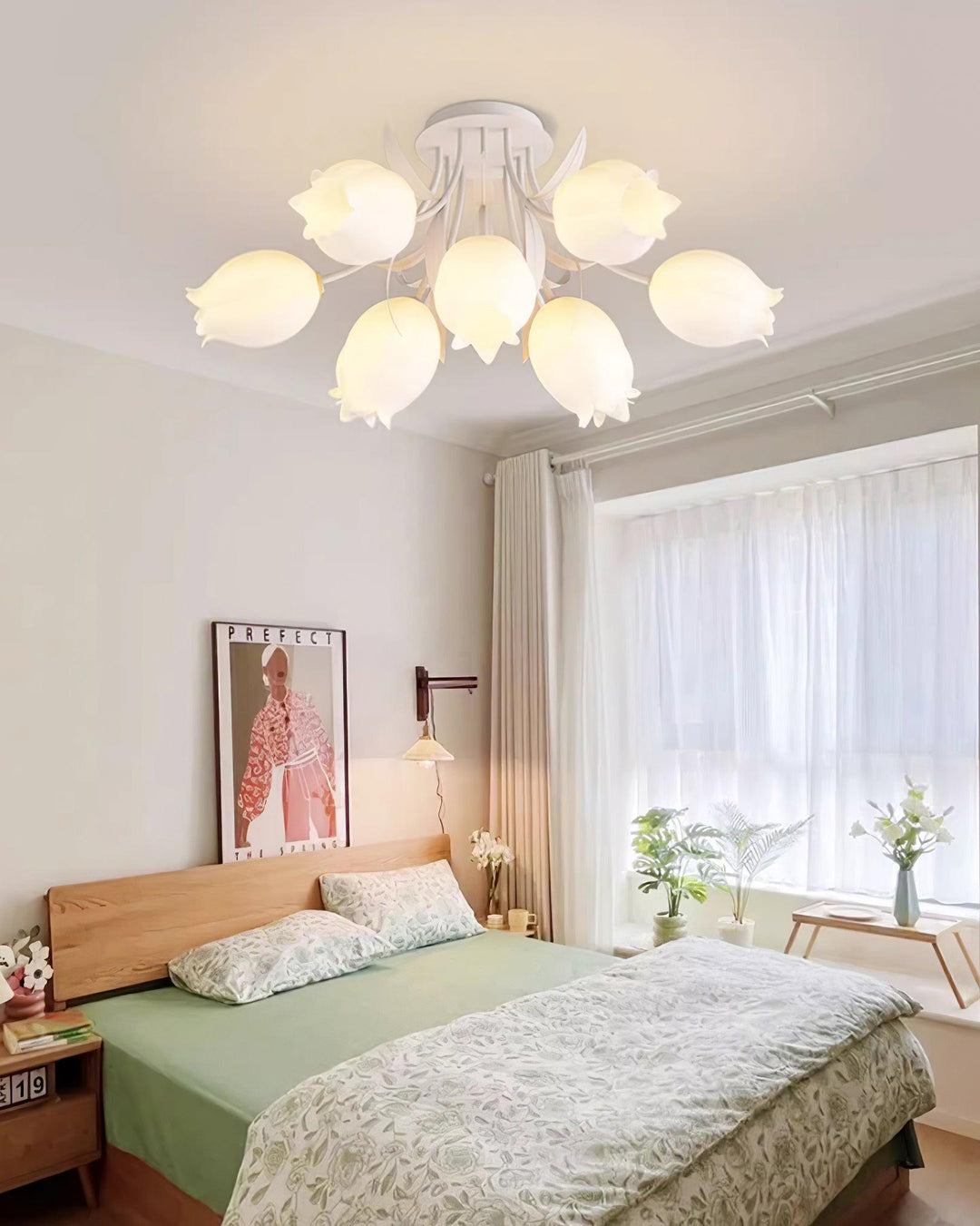 Ceiling Light Metal Acrylic 21.7 in Floral White Green Living Room Bedroom Bathroom Fixture Decorative | Kalsten