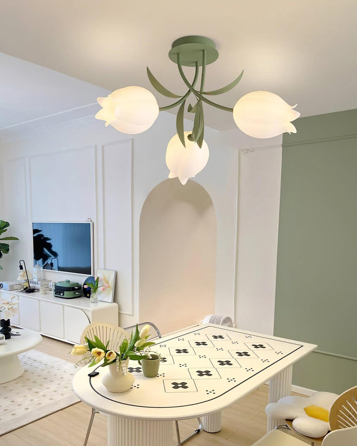 Ceiling Light Metal Acrylic 21.7 in Floral White Green Living Room Bedroom Bathroom Fixture Decorative | Kalsten