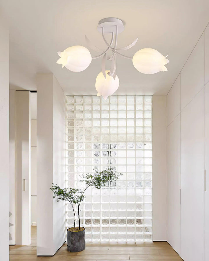 Ceiling Light Metal Acrylic 21.7 in Floral White Green Living Room Bedroom Bathroom Fixture Decorative | Kalsten