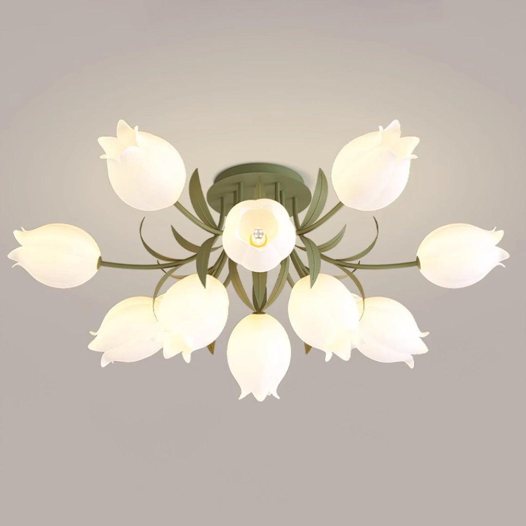 Ceiling Light Metal Acrylic 21.7 in Floral White Green Living Room Bedroom Bathroom Fixture Decorative | Kalsten