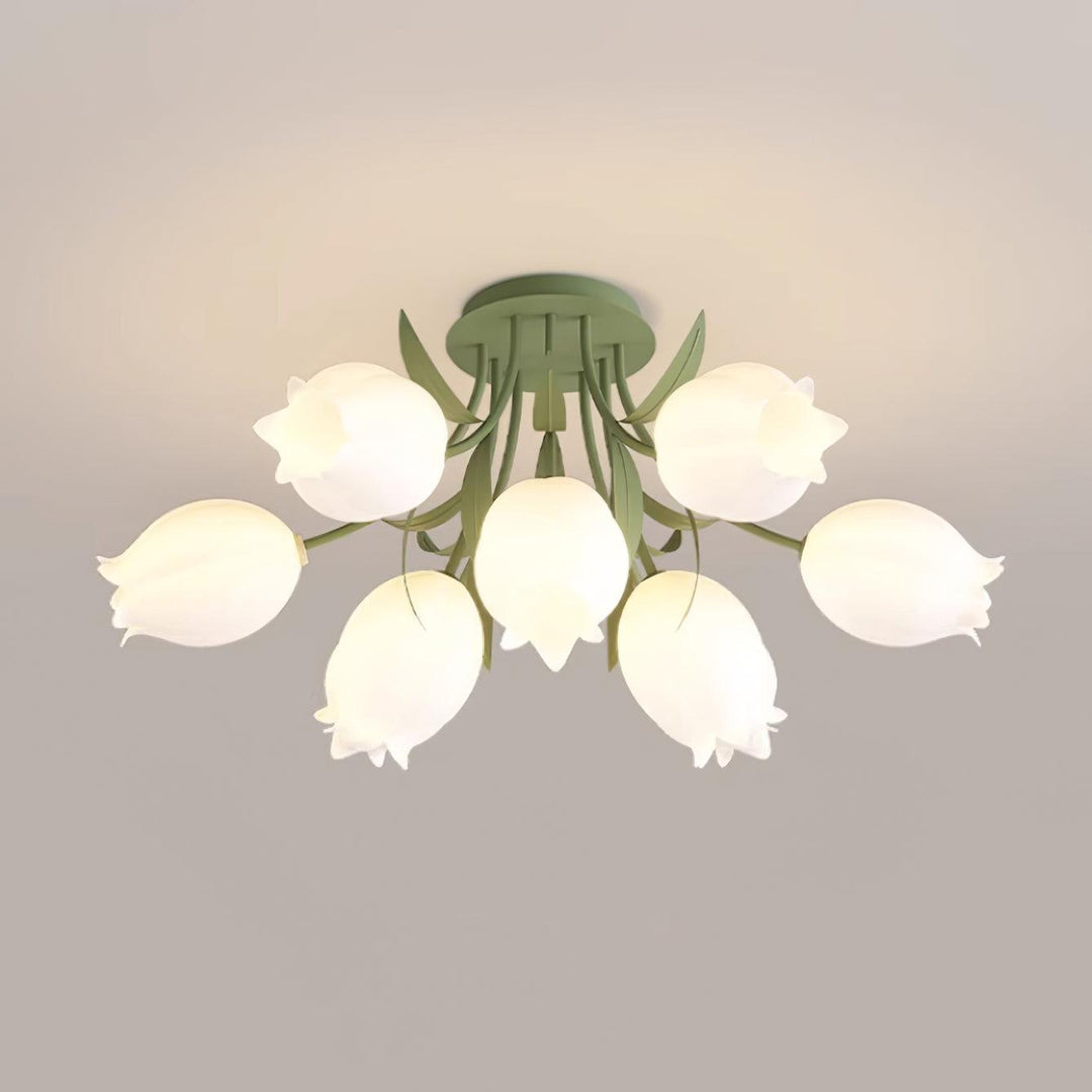 Ceiling Light Metal Acrylic 21.7 in Floral White Green Living Room Bedroom Bathroom Fixture Decorative | Kalsten