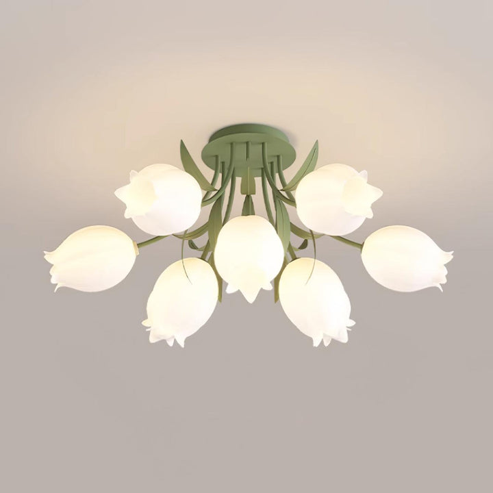 Ceiling Light Metal Acrylic 21.7 in Floral White Green Living Room Bedroom Bathroom Fixture Decorative | Kalsten