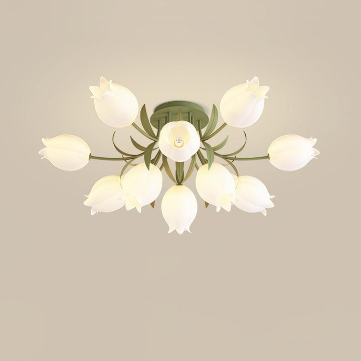 Ceiling Light Metal Acrylic 21.7 in Floral White Green Living Room Bedroom Bathroom Fixture Decorative | Kalsten
