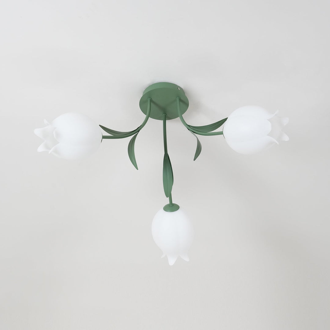 Ceiling Light Metal Acrylic 21.7 in Floral White Green Living Room Bedroom Bathroom Fixture Decorative | Kalsten