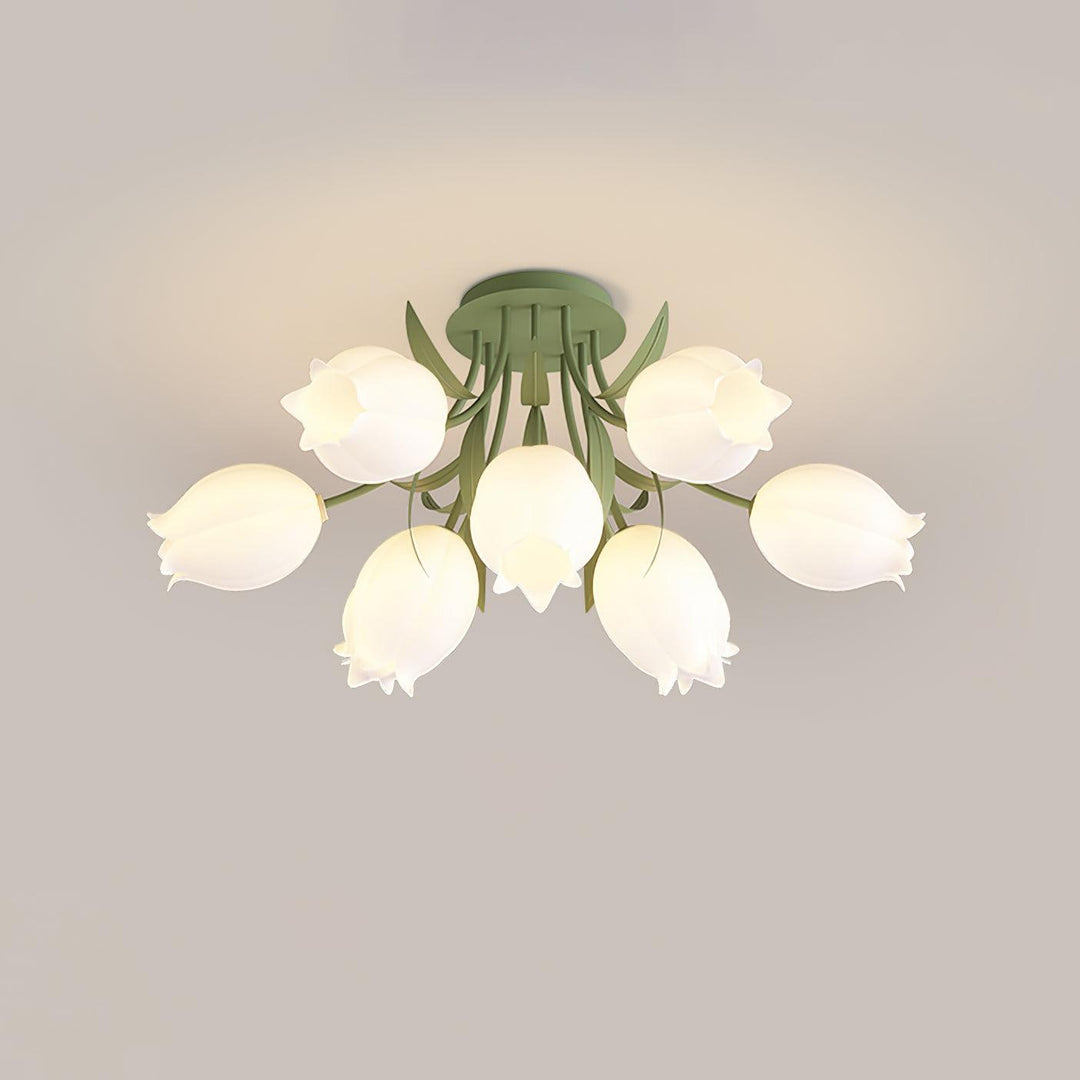 Ceiling Light Metal Acrylic 21.7 in Floral White Green Living Room Bedroom Bathroom Fixture Decorative | Kalsten