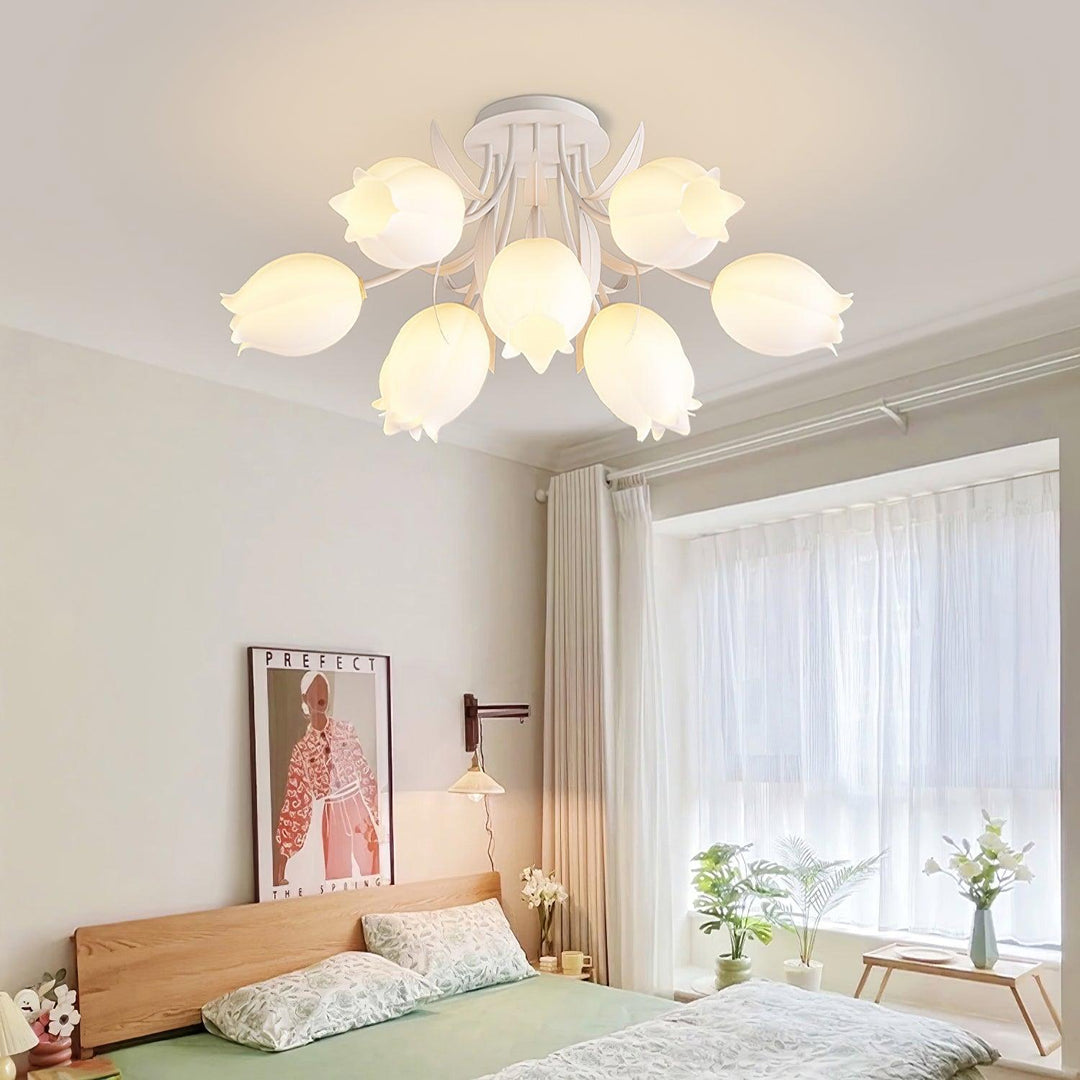 Ceiling Light Metal Acrylic 21.7 in Floral White Green Living Room Bedroom Bathroom Fixture Decorative | Kalsten
