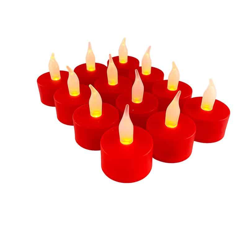 LED tealight 12 pcs. in red with flame | Kalsten
