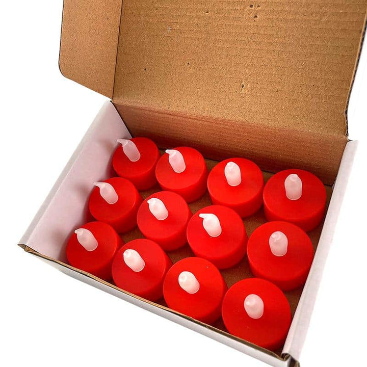 LED tealight 12 pcs. in red with flame | Kalsten