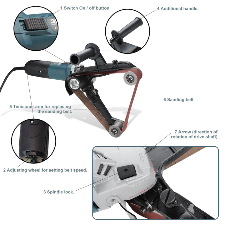 Pipe belt sander 1300W with 3 grit sizes | Kalsten