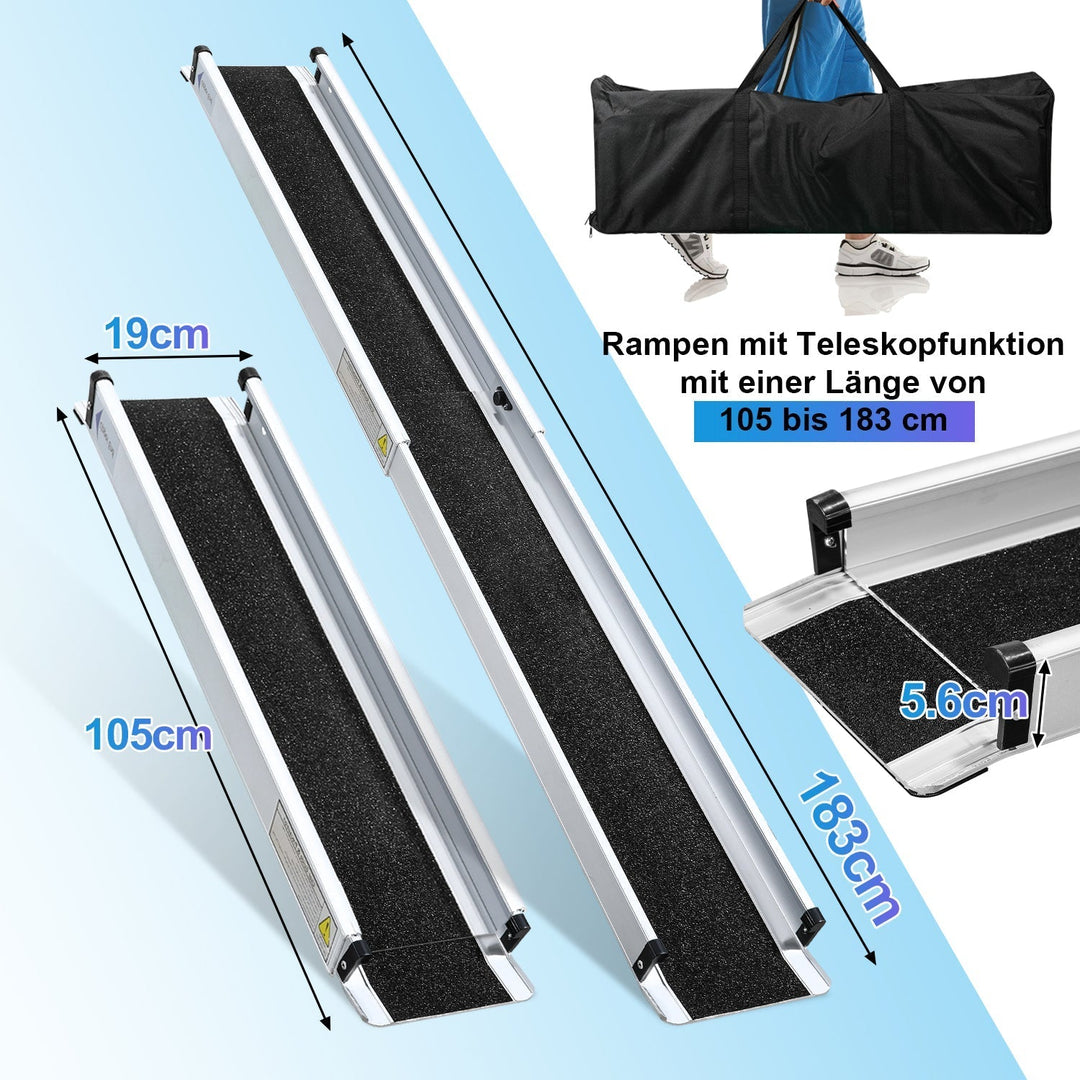 2x Wheelchair Ramp Aluminum Loading Ramp up to 300 kg | Kalsten