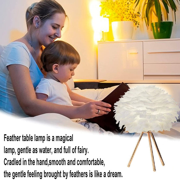 Romantic Feather Table Lamp Modern Nightstand Lamp Living Room Café Decoration Wedding Christmas Gift Ostrich Feather Light | Kalsten