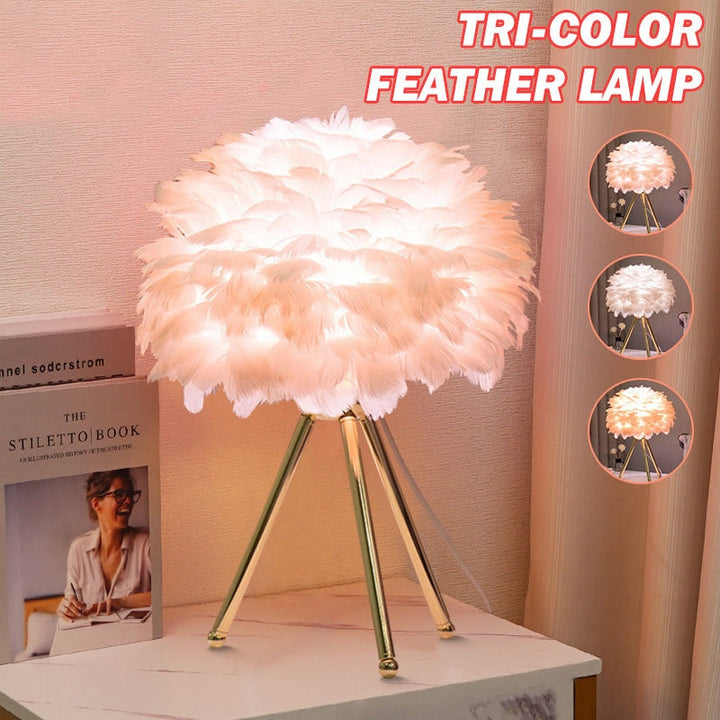 Romantic Feather Table Lamp Modern Nightstand Lamp Living Room Café Decoration Wedding Christmas Gift Ostrich Feather Light | Kalsten