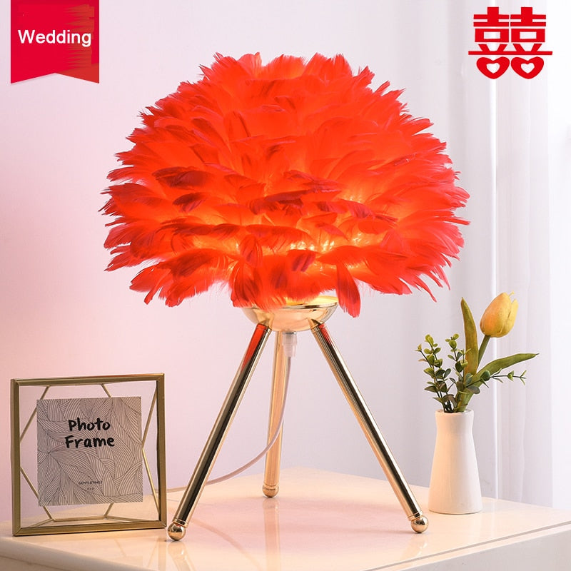 Romantic Feather Table Lamp Modern Nightstand Lamp Living Room Café Decoration Wedding Christmas Gift Ostrich Feather Light | Kalsten