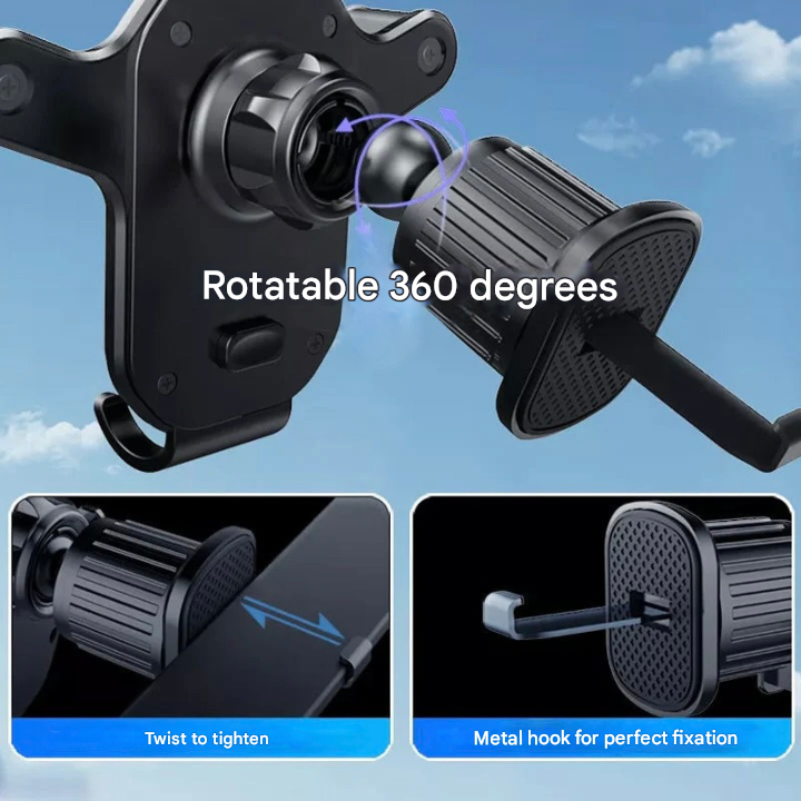 SafeGrip Car Phone Holder – 360° Rotatable Air Vent Mount with Hook Lock | Kalsten