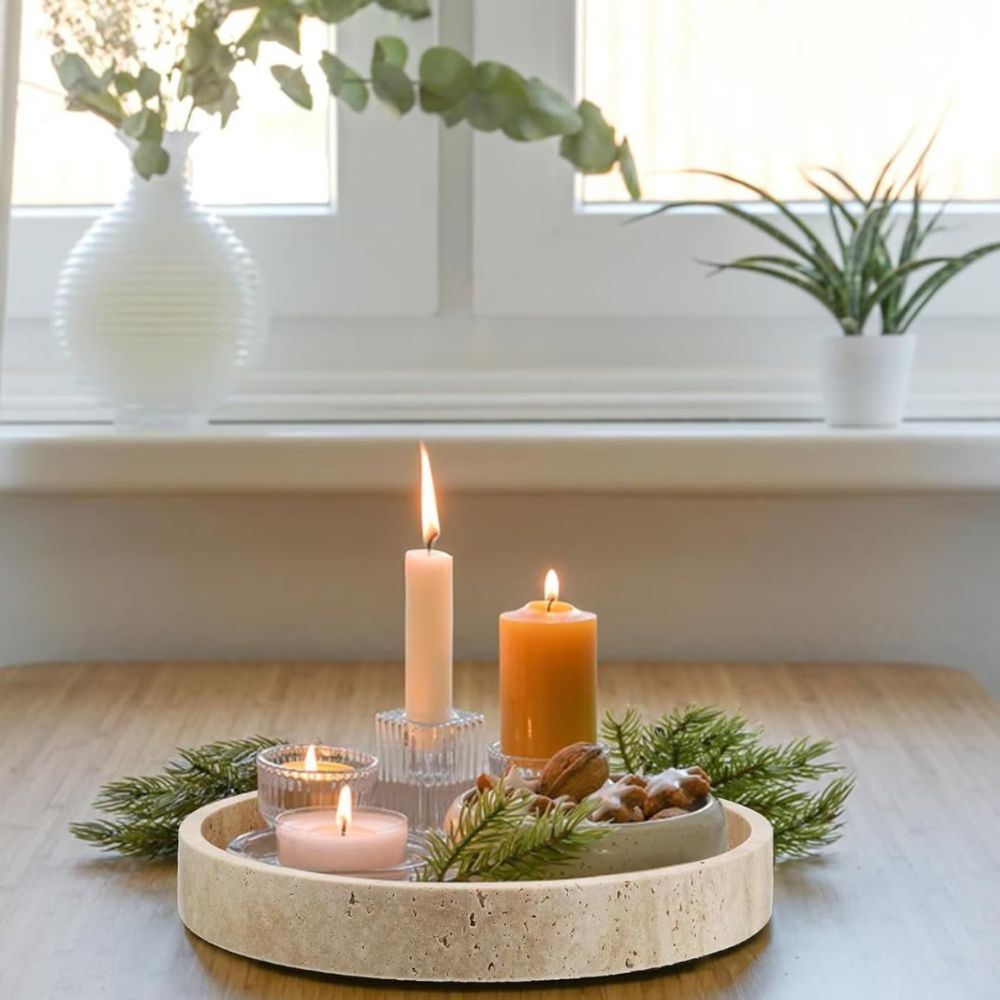 Kalsten | Round Travertine Stone Tray