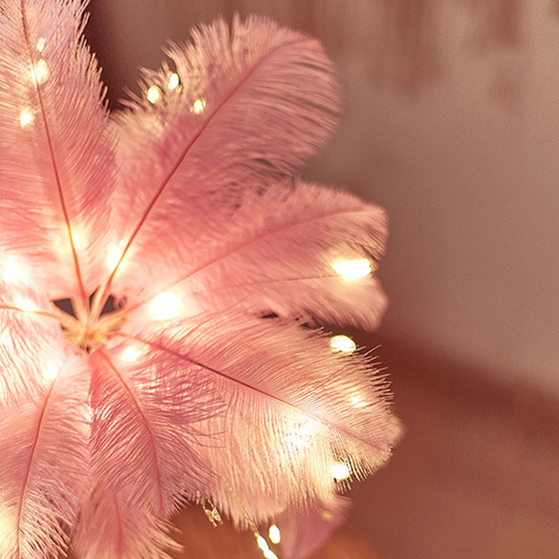 Ostrich Night Light | Eccentric Lamp with Feathers & Rose Gold Base | Kalsten