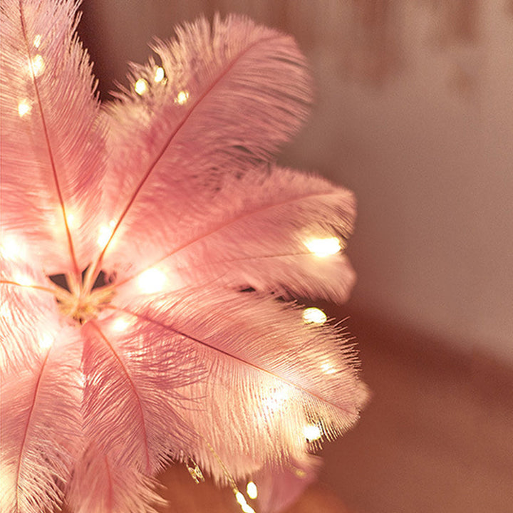 Ostrich Night Light | Eccentric Lamp with Feathers & Rose Gold Base | Kalsten