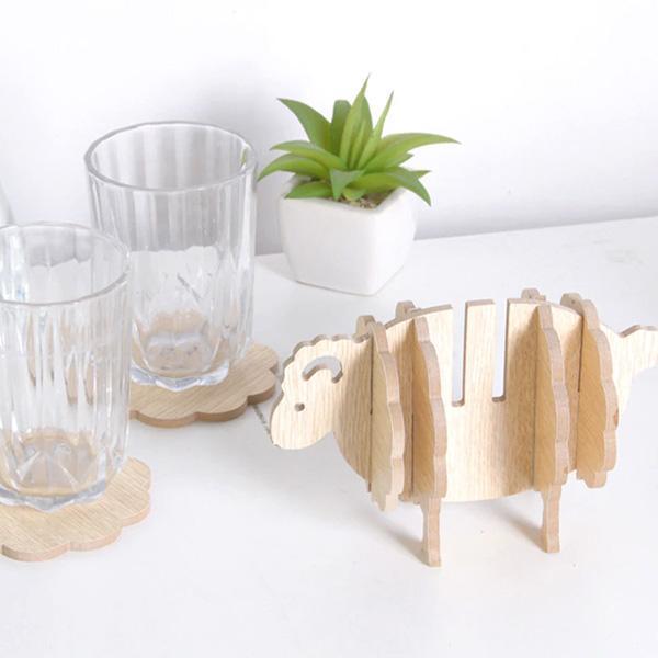 Rustic Sheep Wooden Coasters (Set of 6) | Kalsten
