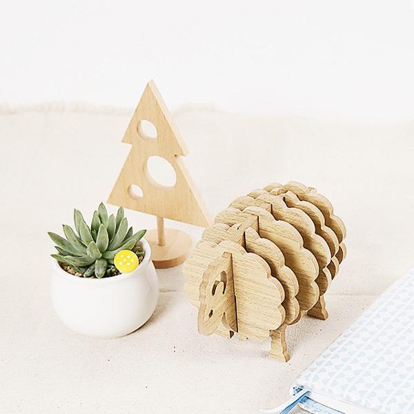 Rustic Sheep Wooden Coasters (Set of 6) | Kalsten