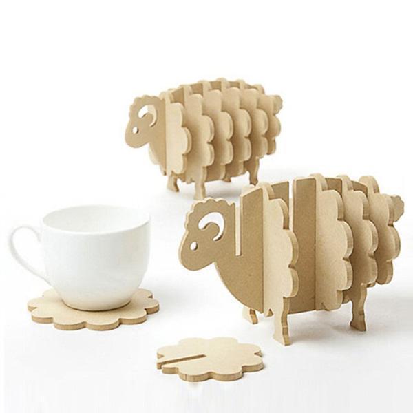 Rustic Sheep Wooden Coasters (Set of 6) | Kalsten