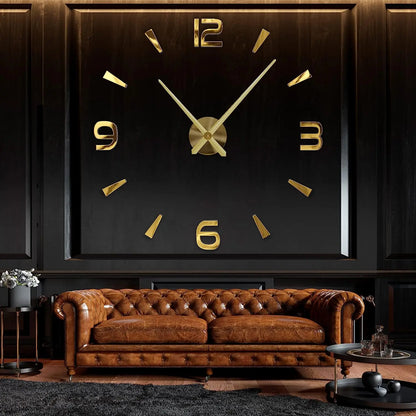 Large Wall Clock DIY 3D Self-adhesive Mirror Acrylic Wall Clock for Kitchen Dining Room Living Room Creative Home Decor | Karnz