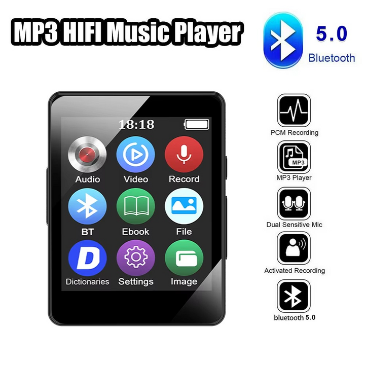 Kalsten | Portable Bluetooth MP3 Player with HiFi Stereo, Mini MP4 Video Playback, LED Screen and Voice Recording