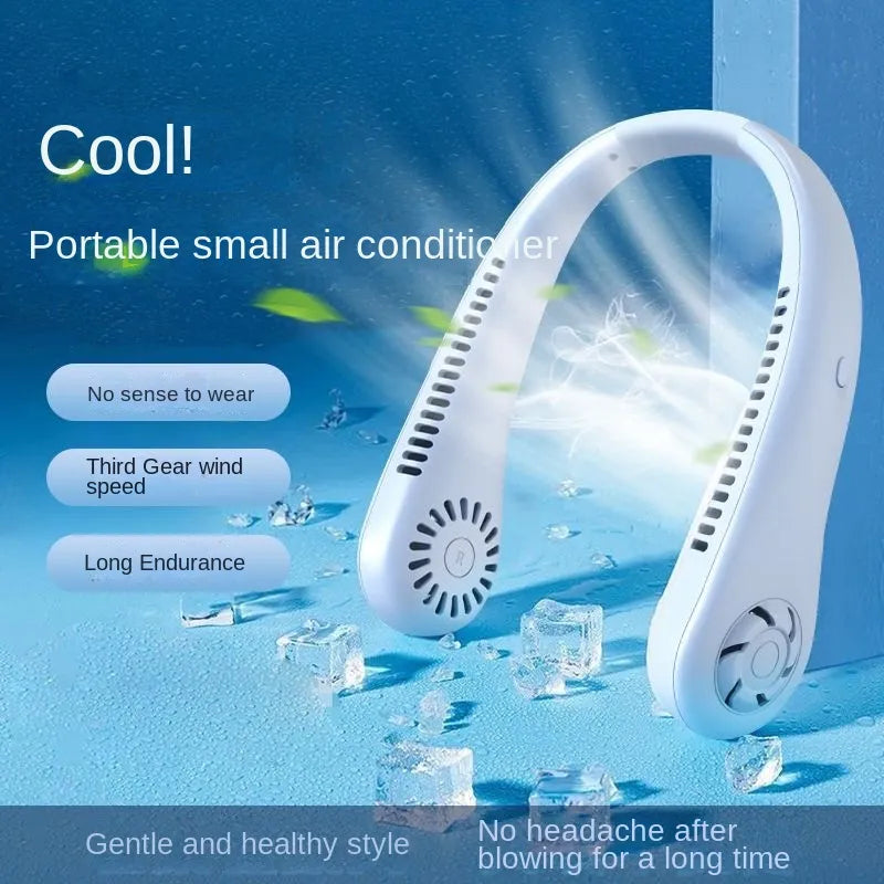 Stay Cool Anywhere with 1PC New Mini Neck Portable Bladeless Hanging Neck Fan - Long Battery Life, Rechargeable, 3-Speed Air Cooler for Summer Sports | Kalsten