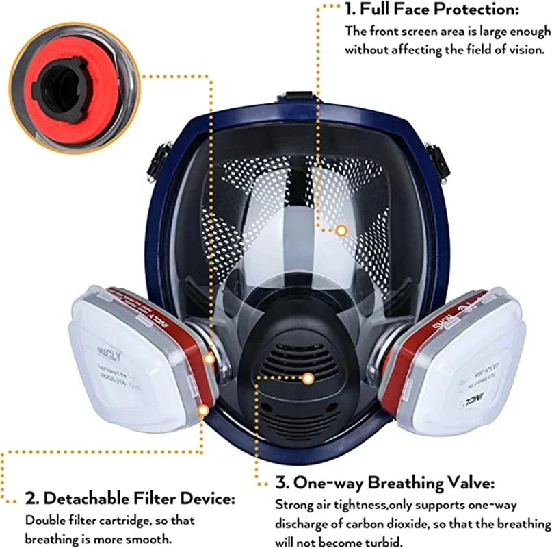 Kalsten | Full Face Respirator Mask with Anti-Fog Lens and Industrial Gas Filters