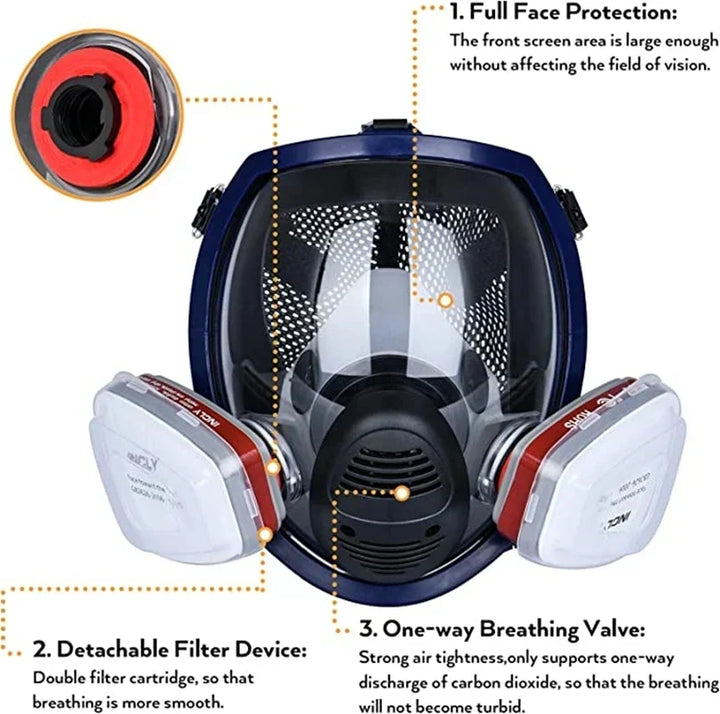 Kalsten | Full Face Respirator Mask with Anti-Fog Lens and Industrial Gas Filters