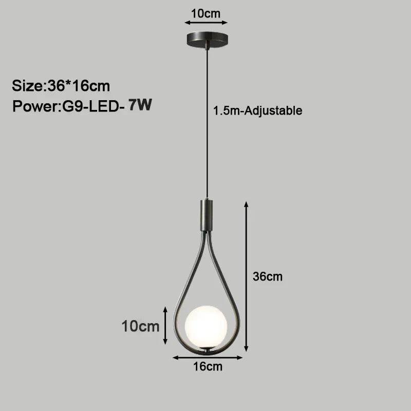 Modern LED Pendant Light – Nordic Frosted Glass Ball Chandelier with G9 Bulb for Bedroom, Living Room, and Dining Room | Kalsten