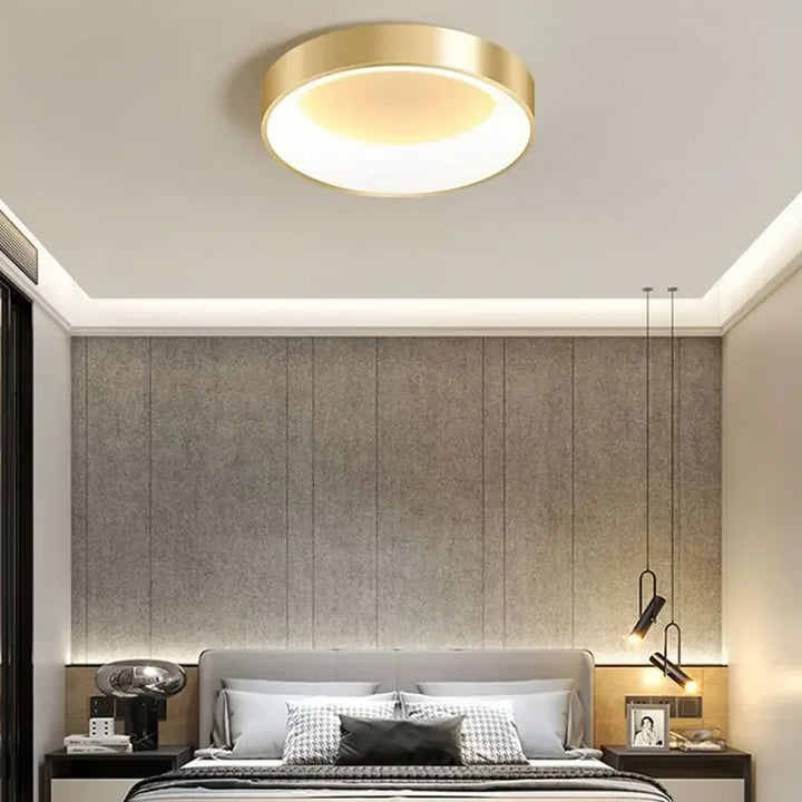 Modern LED Ceiling Light – Dimmable Gold Surface-Mounted Lamp for Master Bedroom, Study, Balcony, and Corridor | Kalsten