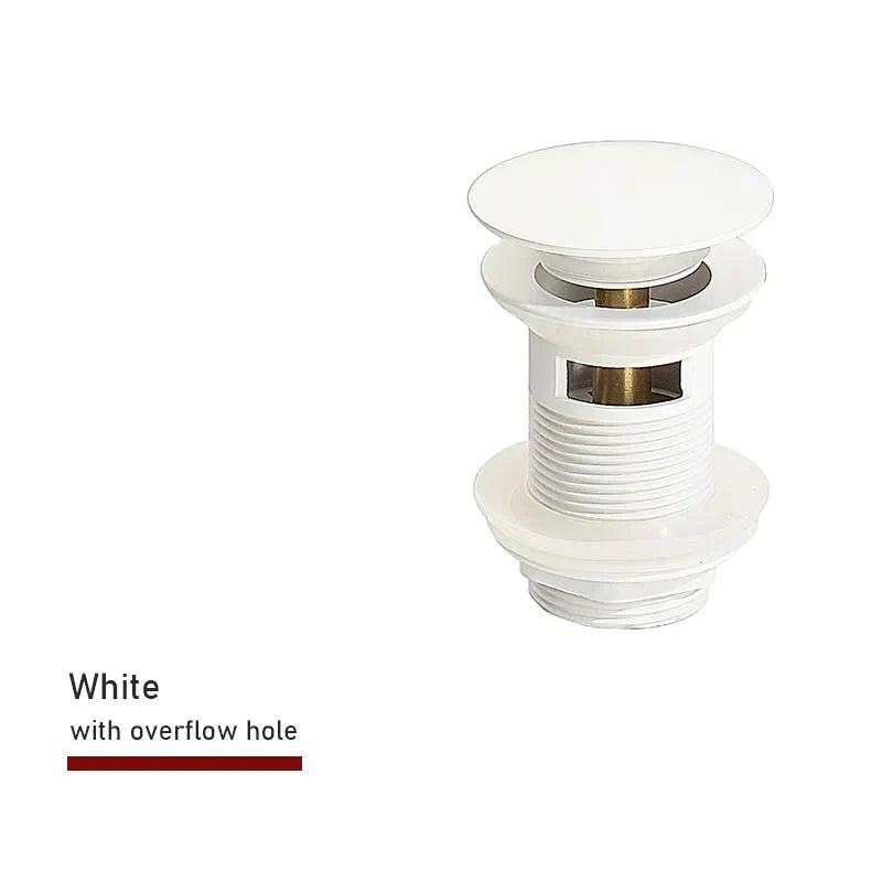 Drain Screw with Push-Down Pop-Up – Brass | 11 Colors | With or Without Overflow Skanto