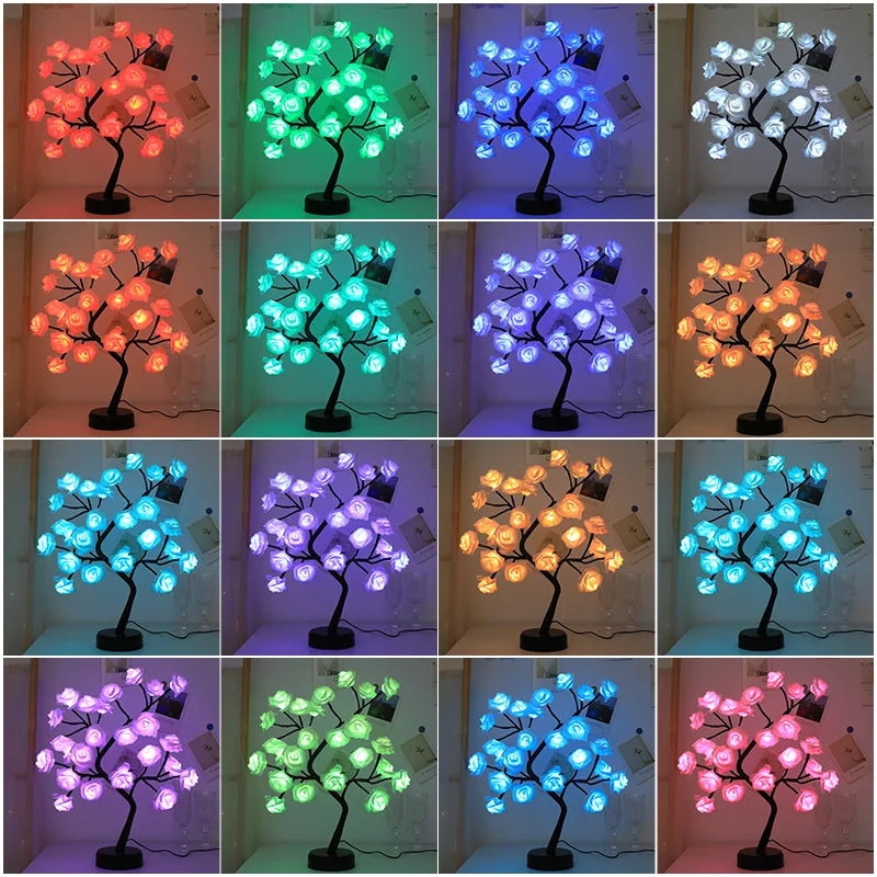 RGB Rose Flower Tree Lights 24LED USB Battery Table Lamp Fairy Night Light Home Party Christmas Wedding Bedroom Decoration Gift | Kalsten