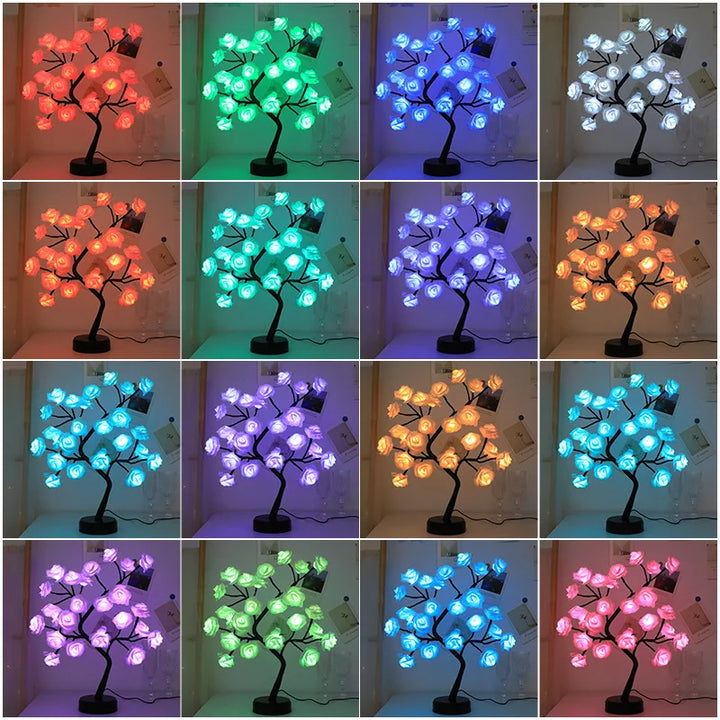 RGB Rose Flower Tree Lights 24LED USB Battery Table Lamp Fairy Night Light Home Party Christmas Wedding Bedroom Decoration Gift | Kalsten