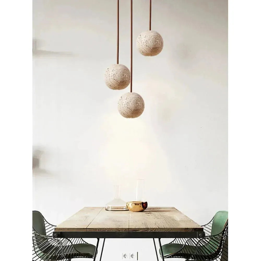 Hanging Lamp in Travertine – Minimalistic Round LED Hanging Lamp in Wabi-Sabi Style | Kalsten