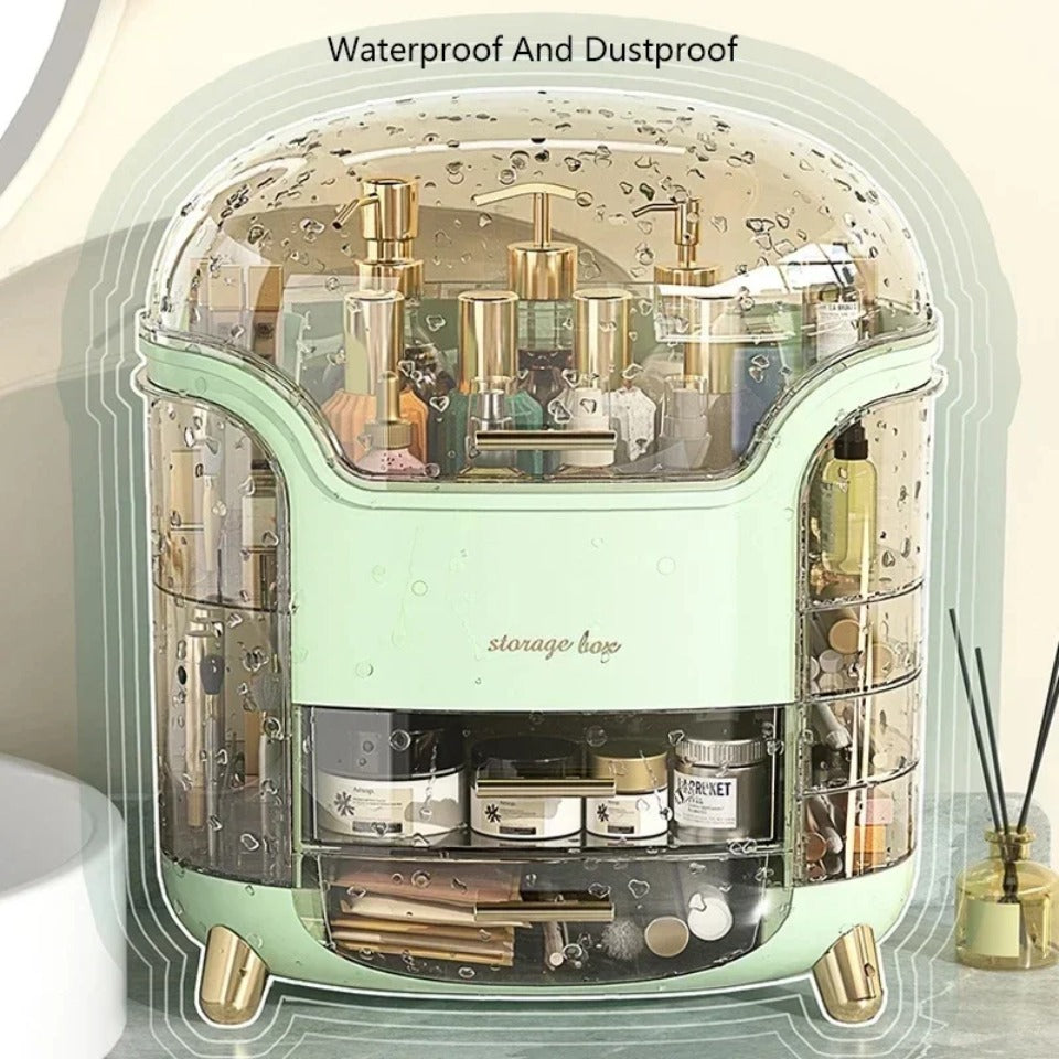 Luxury Transparent Makeup Organizer with Rotating Doors and Drawers | Kalsten