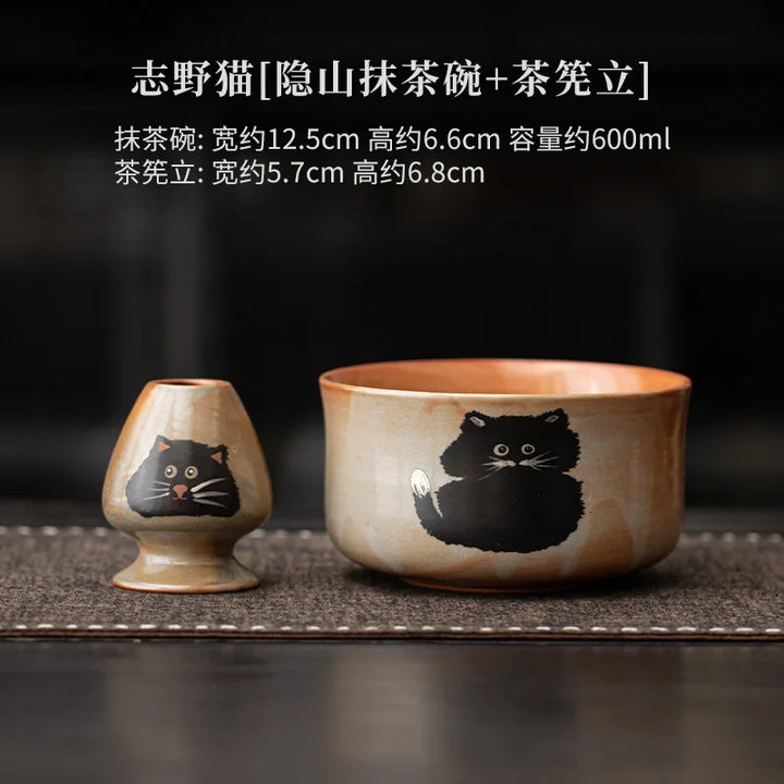 Variant image for Matcha Tea Set Cat Design 4 Pieces Bamboo Whisk Ceramic Bowl-6