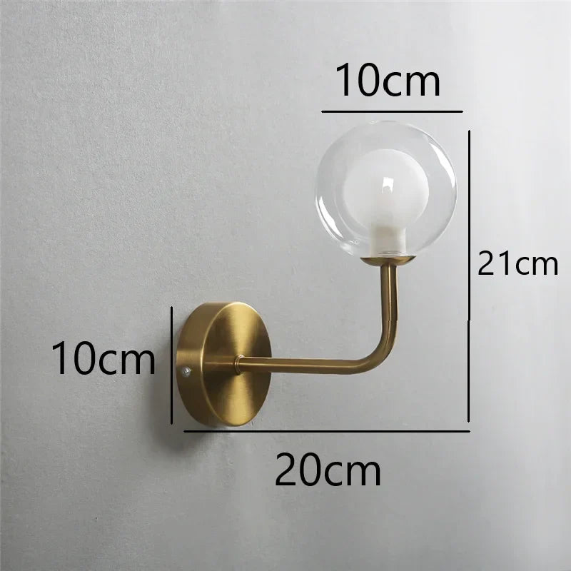 Modern Metal and Glass Ball Wall Lamp – Nordic Style Wall Lighting for Living Room, Bedroom, Aisle, Corridor, and Staircase – AC Powered, LED Bulb Included | Kalsten