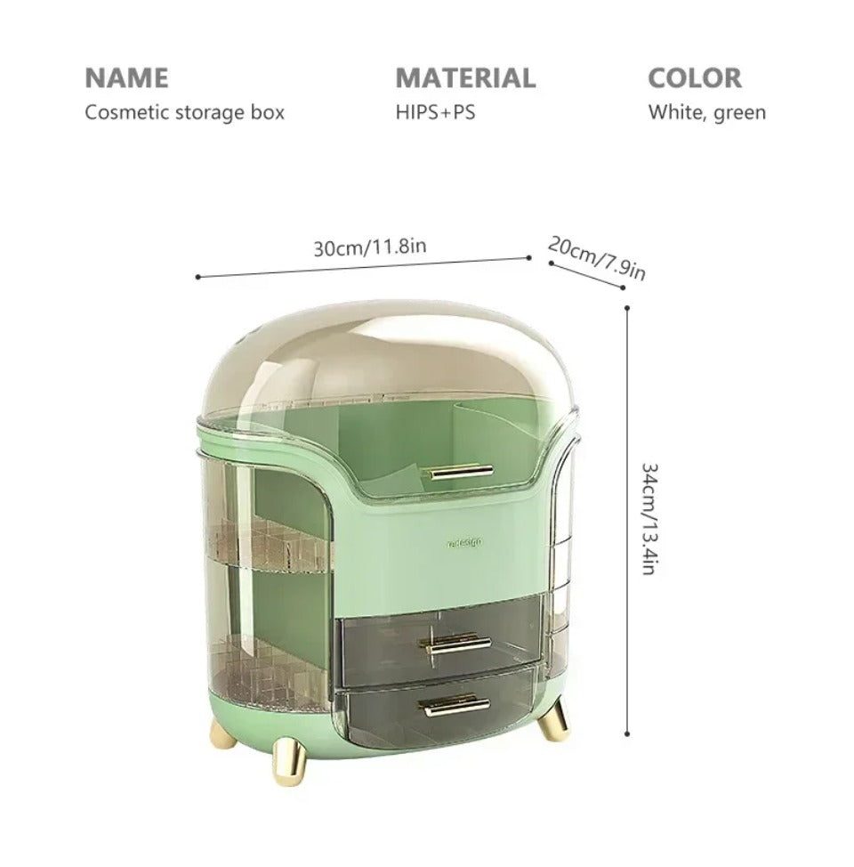Luxury Transparent Makeup Organizer with Rotating Doors and Drawers | Kalsten