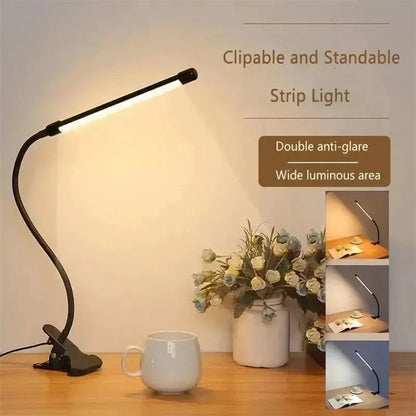 Skanto | LED Clip Lamp LumaFlex | 3 Light Colors & 10 Brightness Levels | USB Powered | Flexible Neck | Eye-Friendly & Dimmable