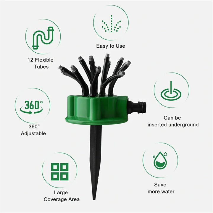 Kalsten | 12-in-1 Garden Irrigation System – Adjustable Sprinkler with 360-Degree Irrigation