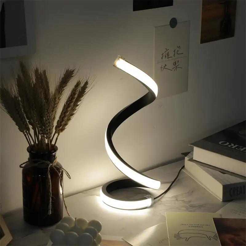 Modern LED Spiral Table Lamp – Three-Speed Dimming, USB Power, Decorative Bedroom & Desk Light | Kalsten