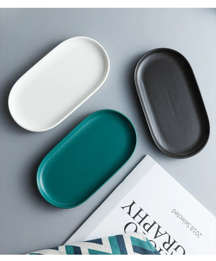 BowLift | Nordic Ins Ceramic Marble Oval Tray Jewelry Storage Tray Accessories Soap Holder Golden Wave Bathroom Cup Bath Decoration