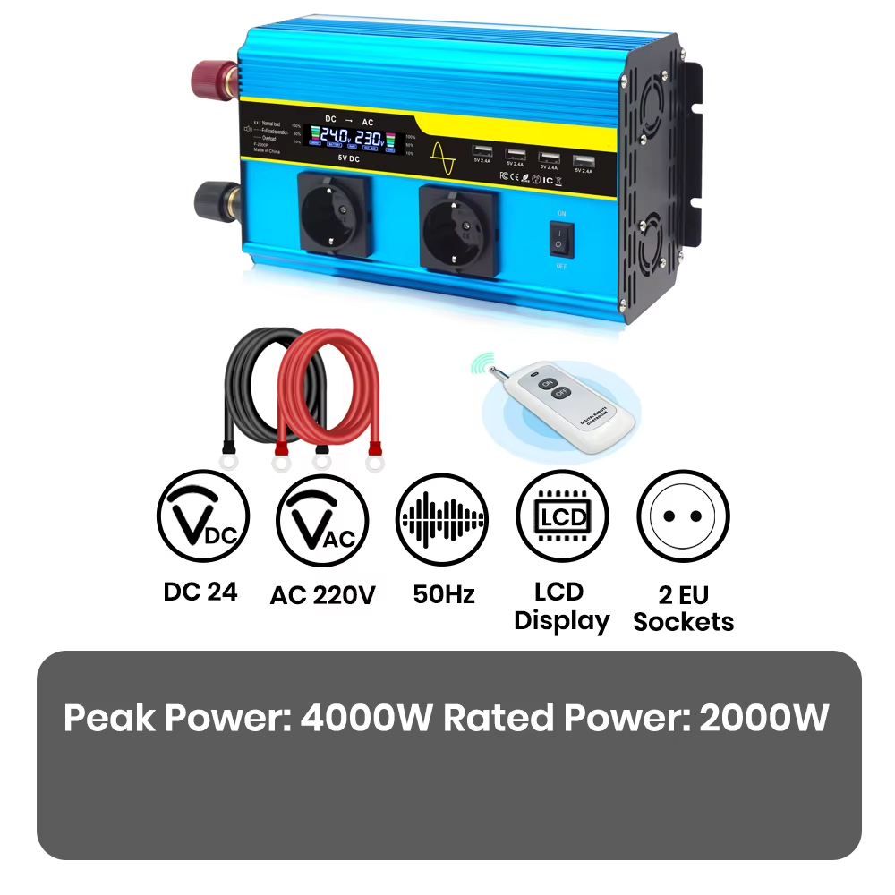 Kalsten | 4000W Pure Sine Wave Power Inverter 12V/24V DC to 110V/220V AC Converter for Car and Solar Systems