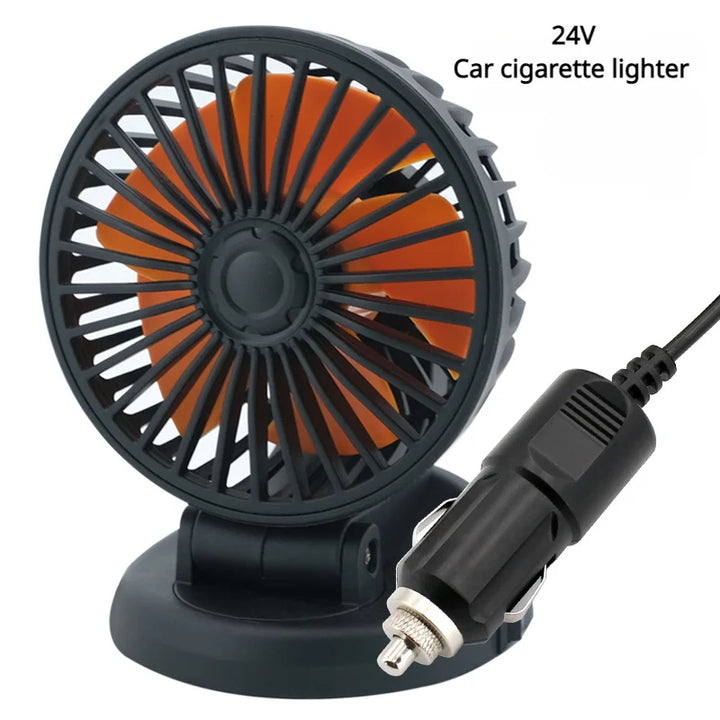 360° Adjustable Car Fan - 3-Head Automotive Electric Fan - USB/12V/24V - 2 Speeds - Silent Cooling for Home, Desk, Office & Car | Kalsten